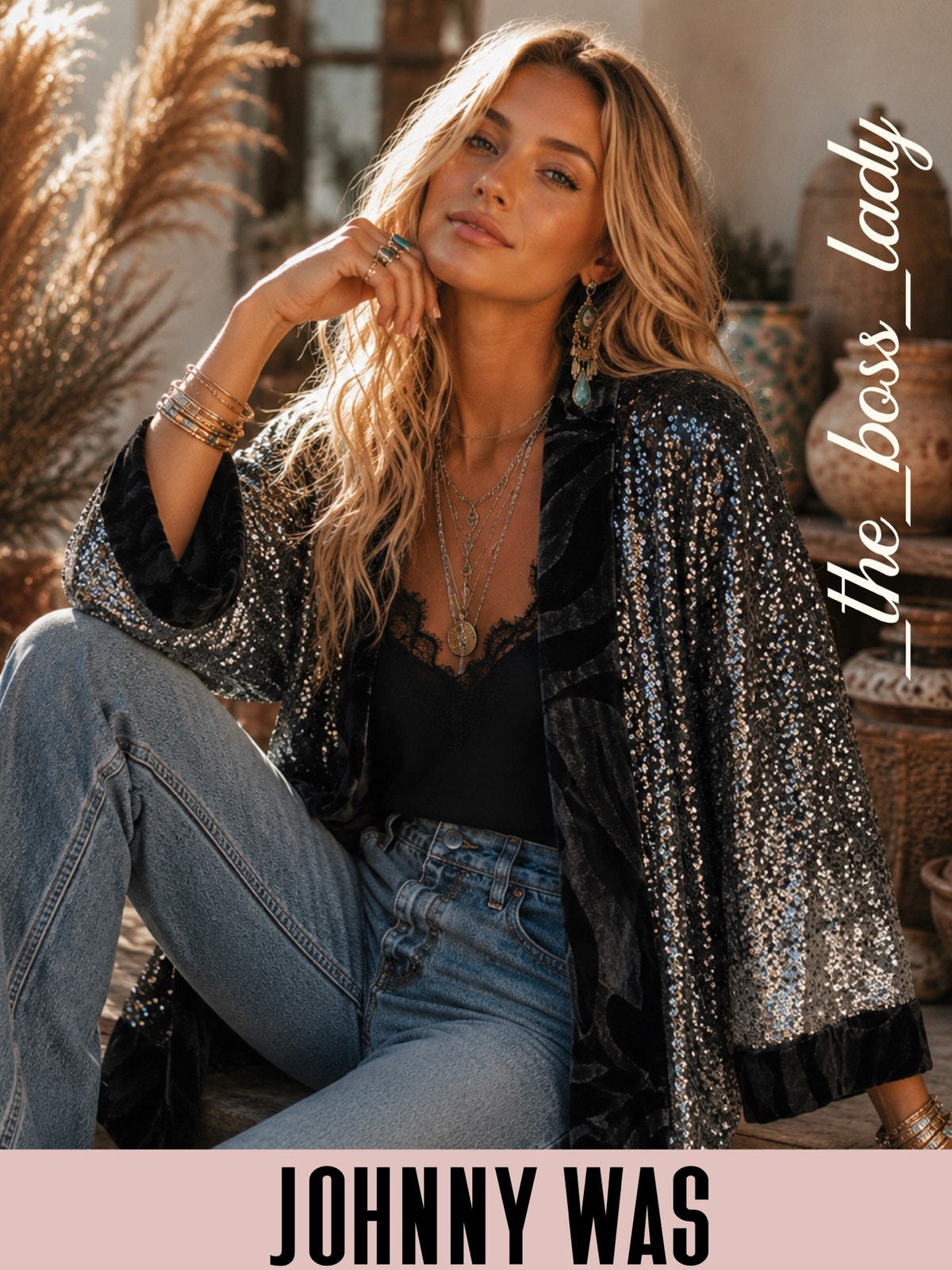 Johnny Was Kimono Ombre Sequin Velvet Embellished Boho Large